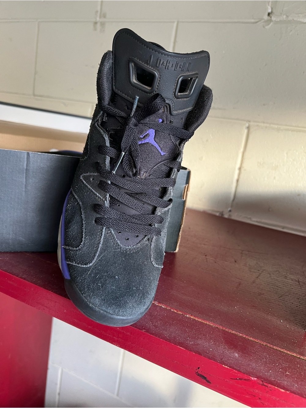 Jordan Kids Black and Purple Suede High-Top Sneakers